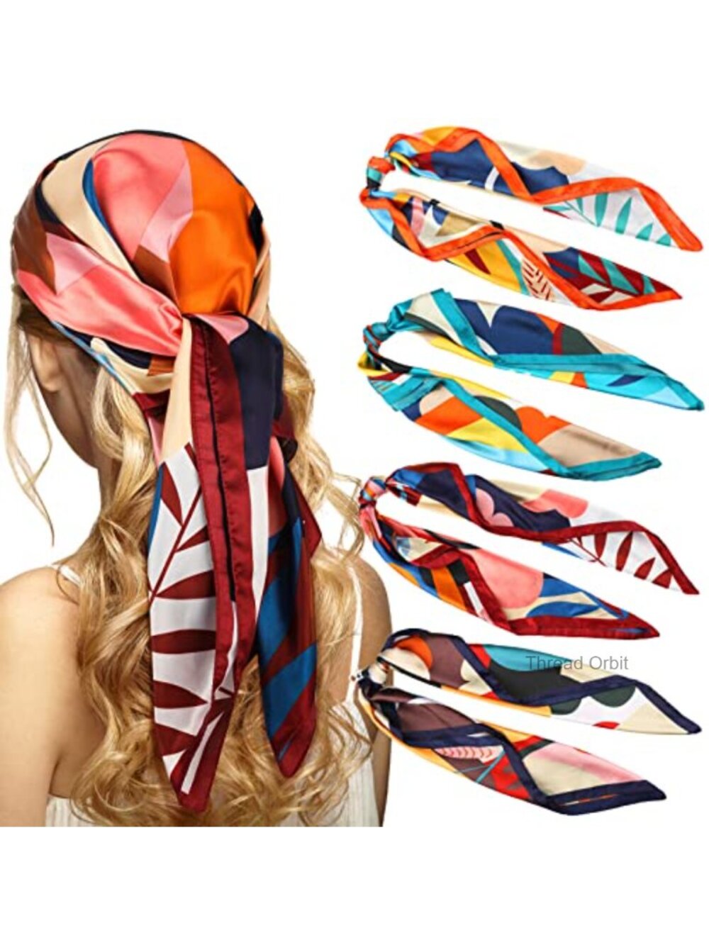 Imitation Silk Square Scarf Set Floral Satin Head Bandana Classic